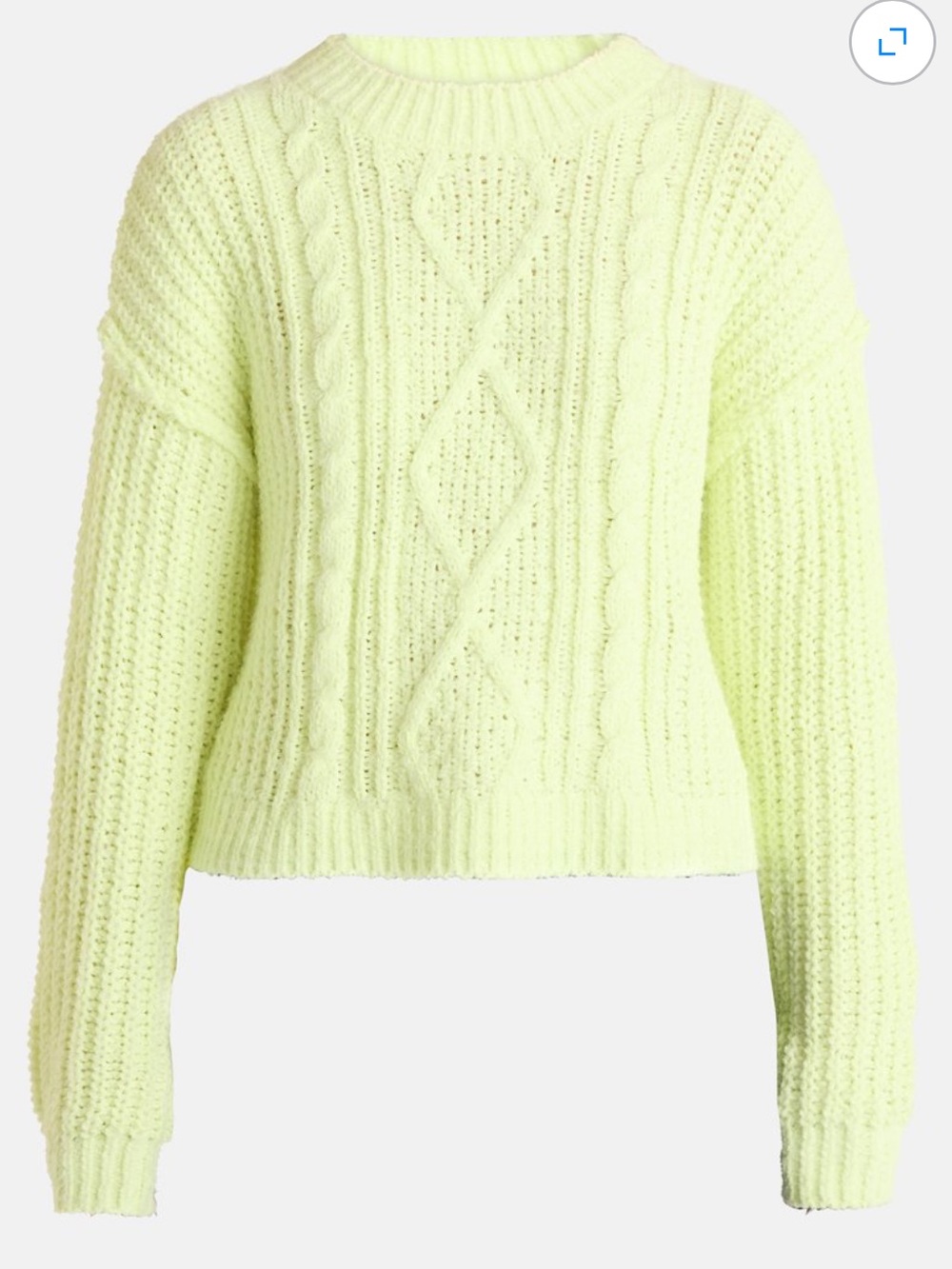 No Boundaries Neon Lime Cable-Knit Crew Sweater